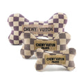 Tan Checker Chewy Vuiton Bones Squeaker Dog Toy