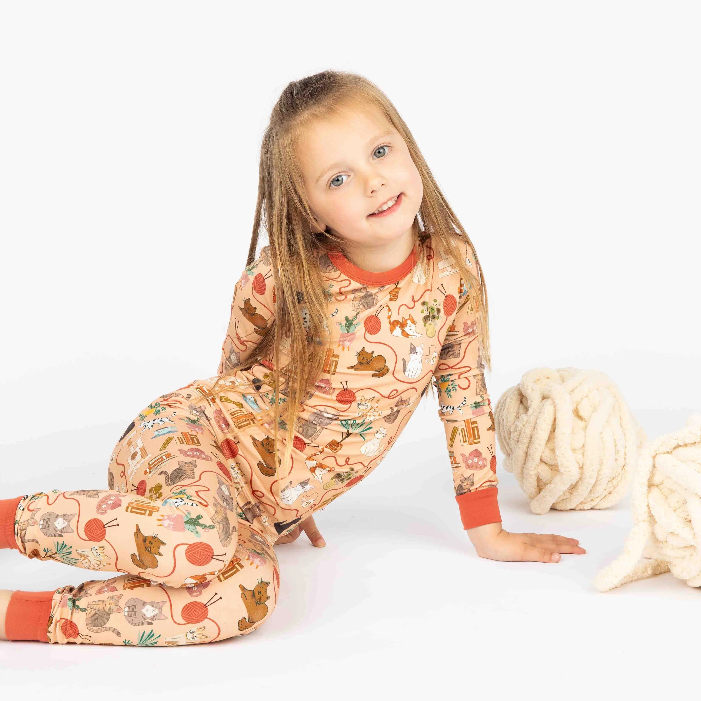 Cats Meow Kids Two-Piece Bamboo Short Sleeve Kids Pajama Pants Set