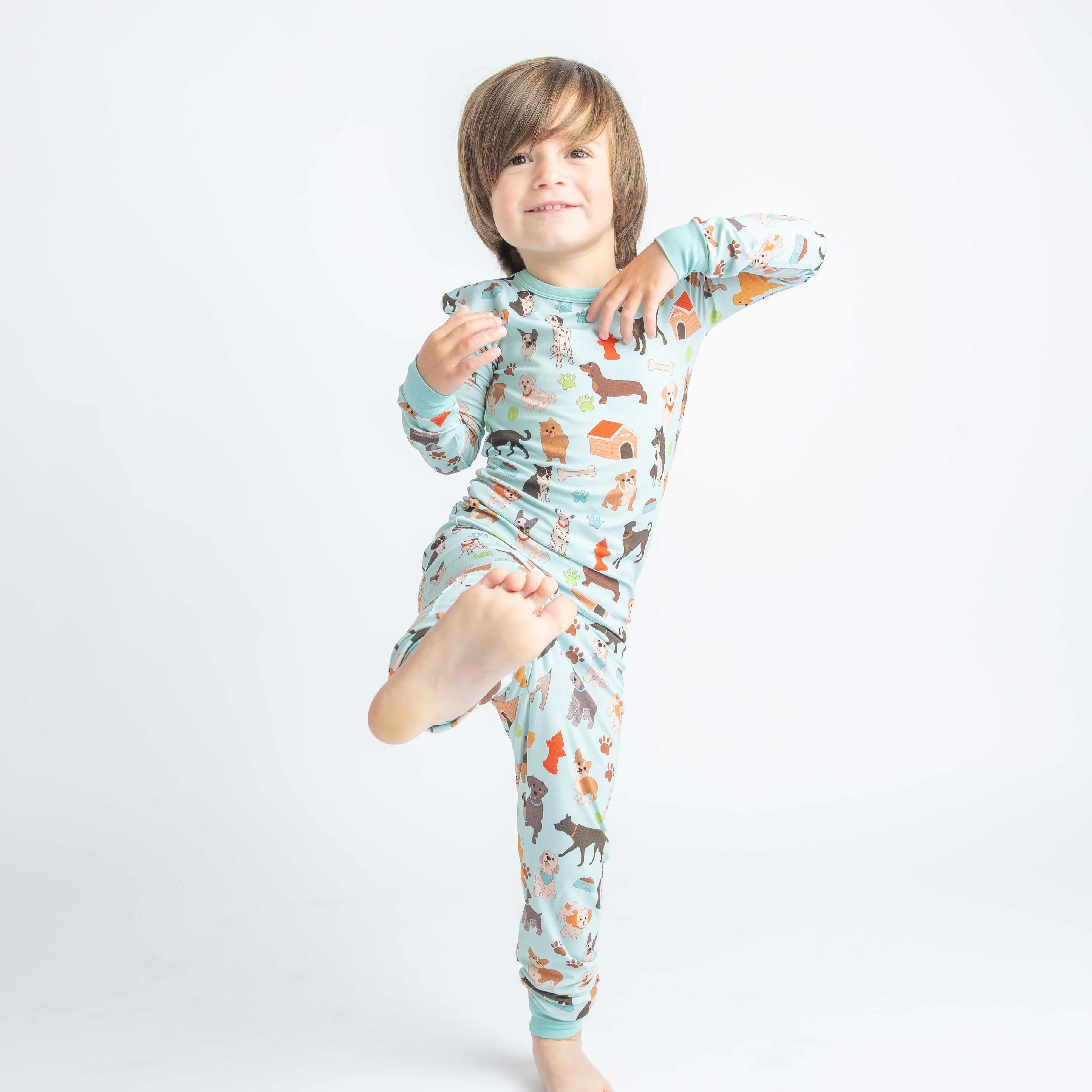Dogs Bark Two-Piece Bamboo Long Sleeve Kids Pajama Pants Set