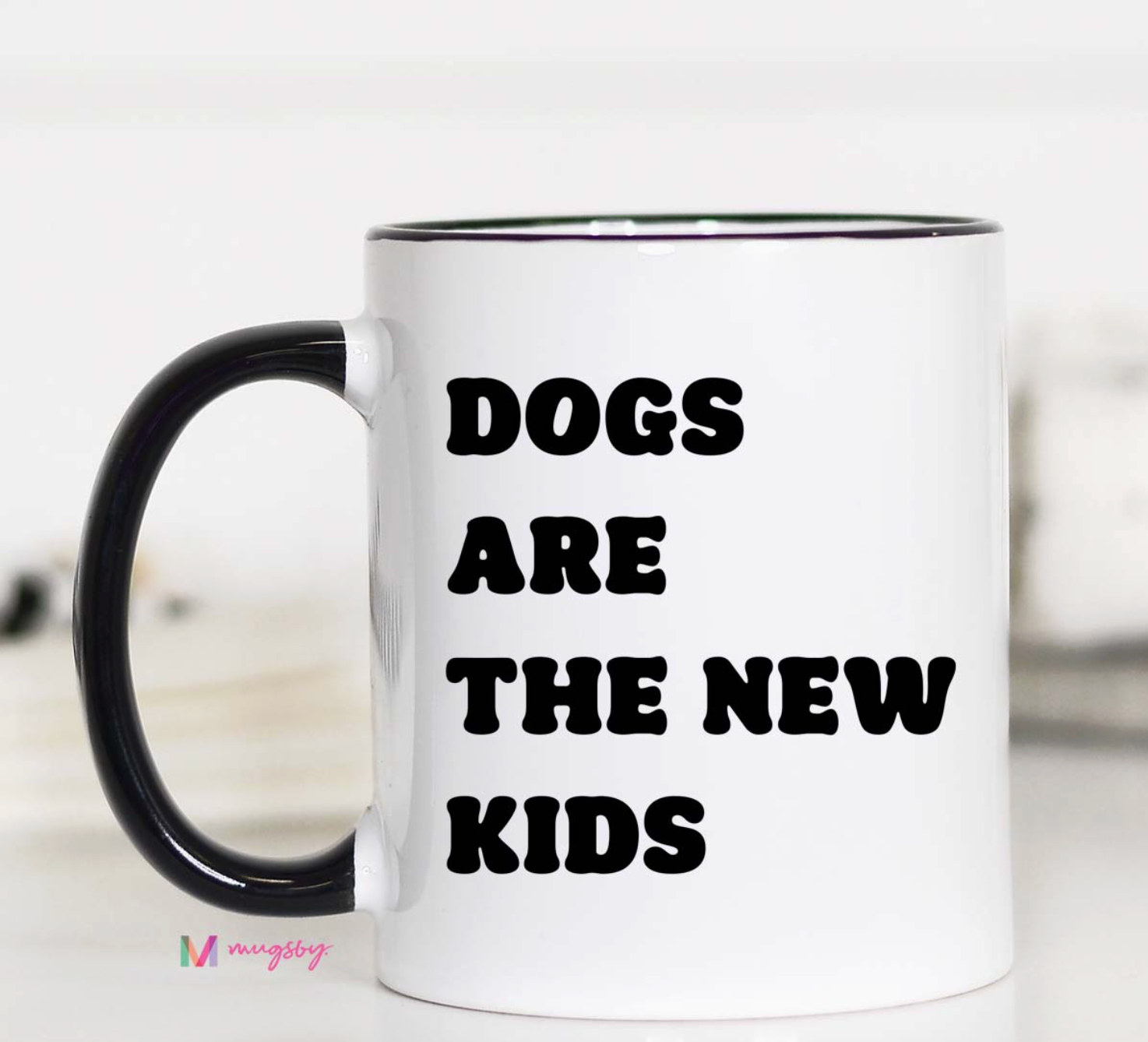Dogs Are the New Kids Coffee Mug – Funny 11oz Dog Lover Mug with Black Rim & Handle